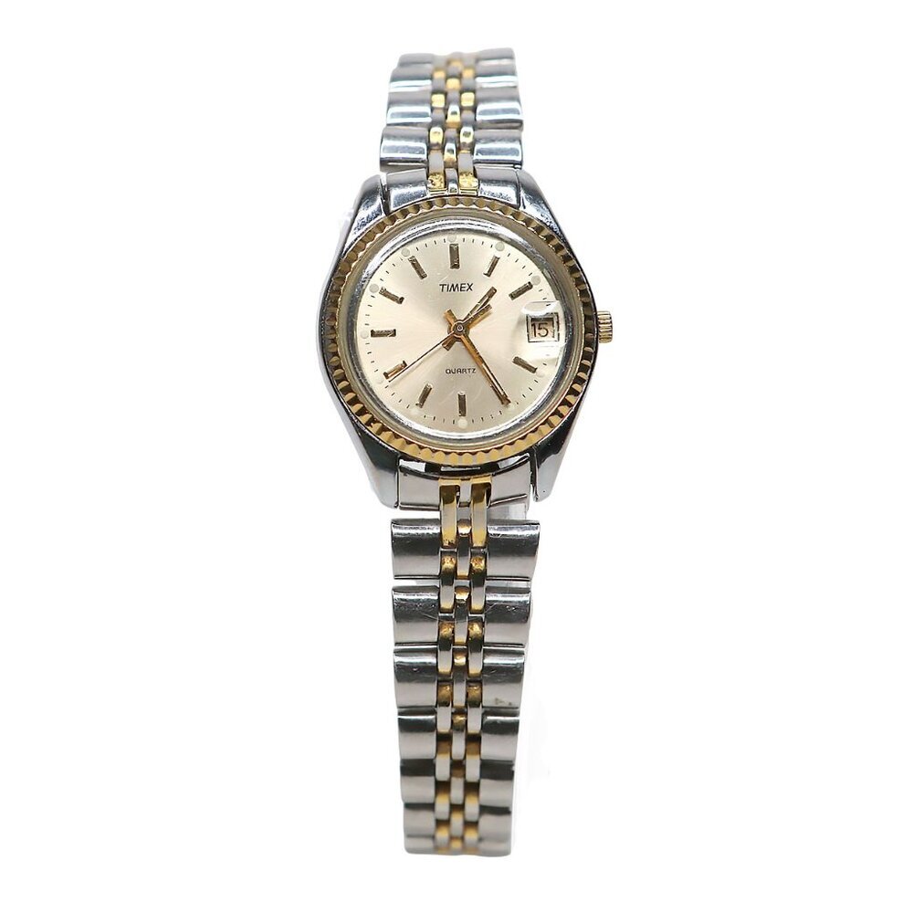 Vintage Timex Two Tone Gold Silver Expansion Watch Fluted Bezel Water Resistant